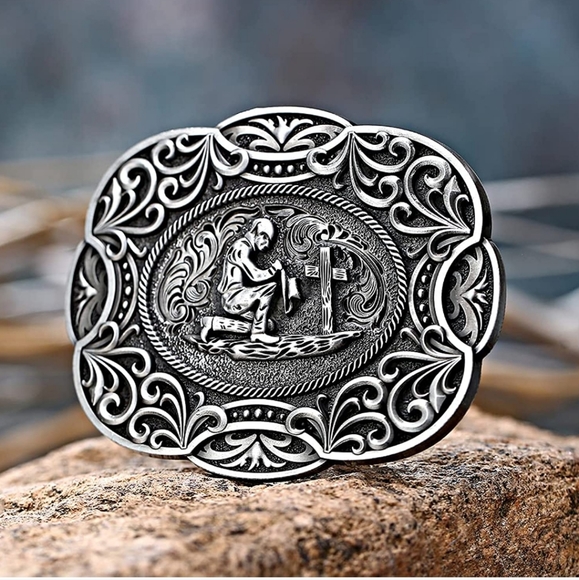 Accessories New Western Style Faith Man Kneeling Praying At Cross Belt Buckle Poshmark